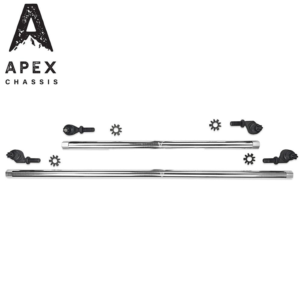 Apex Chassis Heavy Duty 1 Ton Tie Rod & Drag Link Assembly in Polished Aluminum Fits: 07-18 Jeep Wrangler JK JKU Rubicon Sahara Sport.  Note this NO-FLIP kit fits vehicles with a lift of 3.5 inches or less